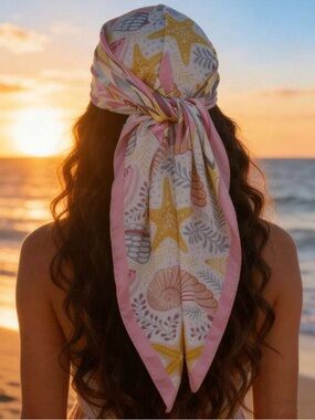 Pink seashell Print Scarf A1885